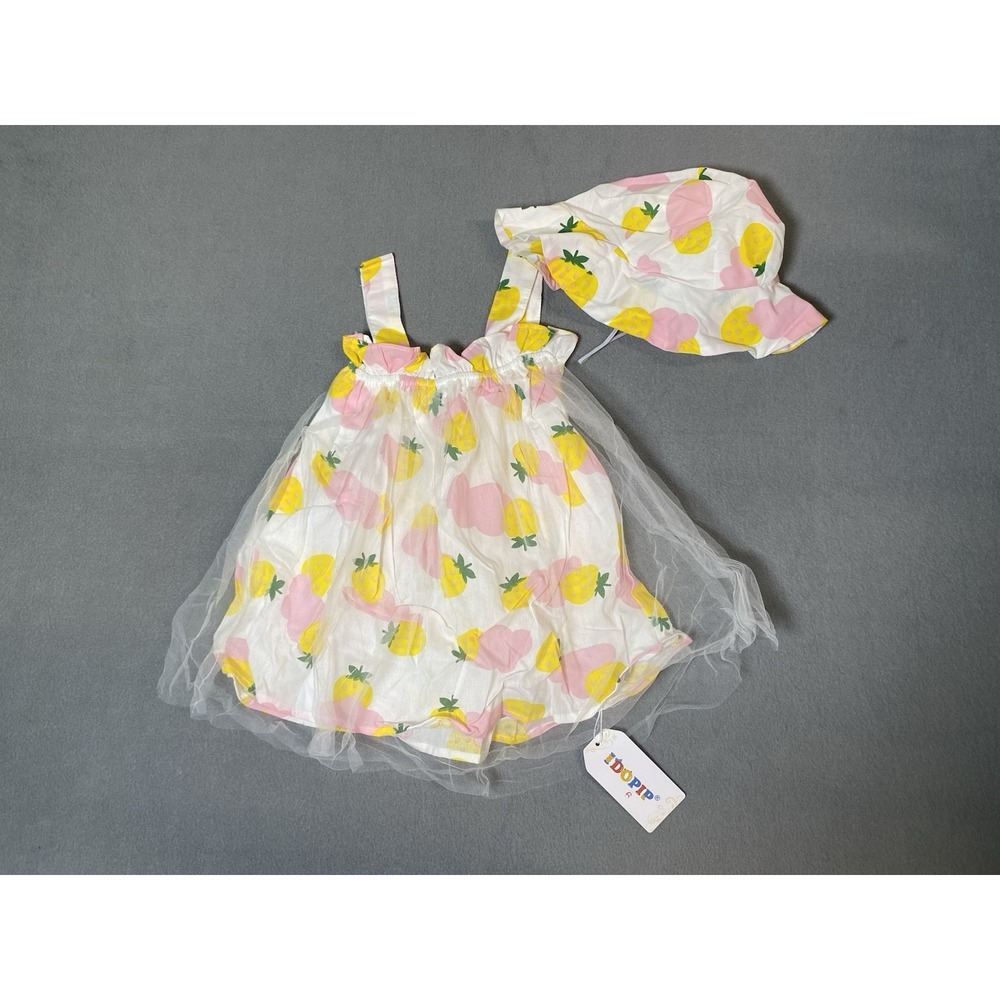 New! Girls 18 Month Dress And Sun Bonnet Set Feat Tulle & Pineapples